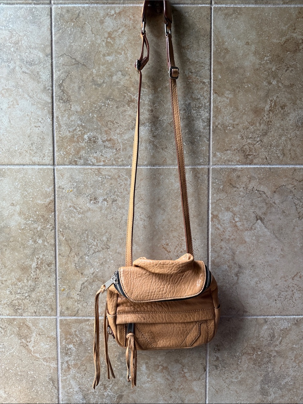 Rebecca Minkoff Leather Purse Saddle Bag Camel Brown Shoulder Crossbody Strap